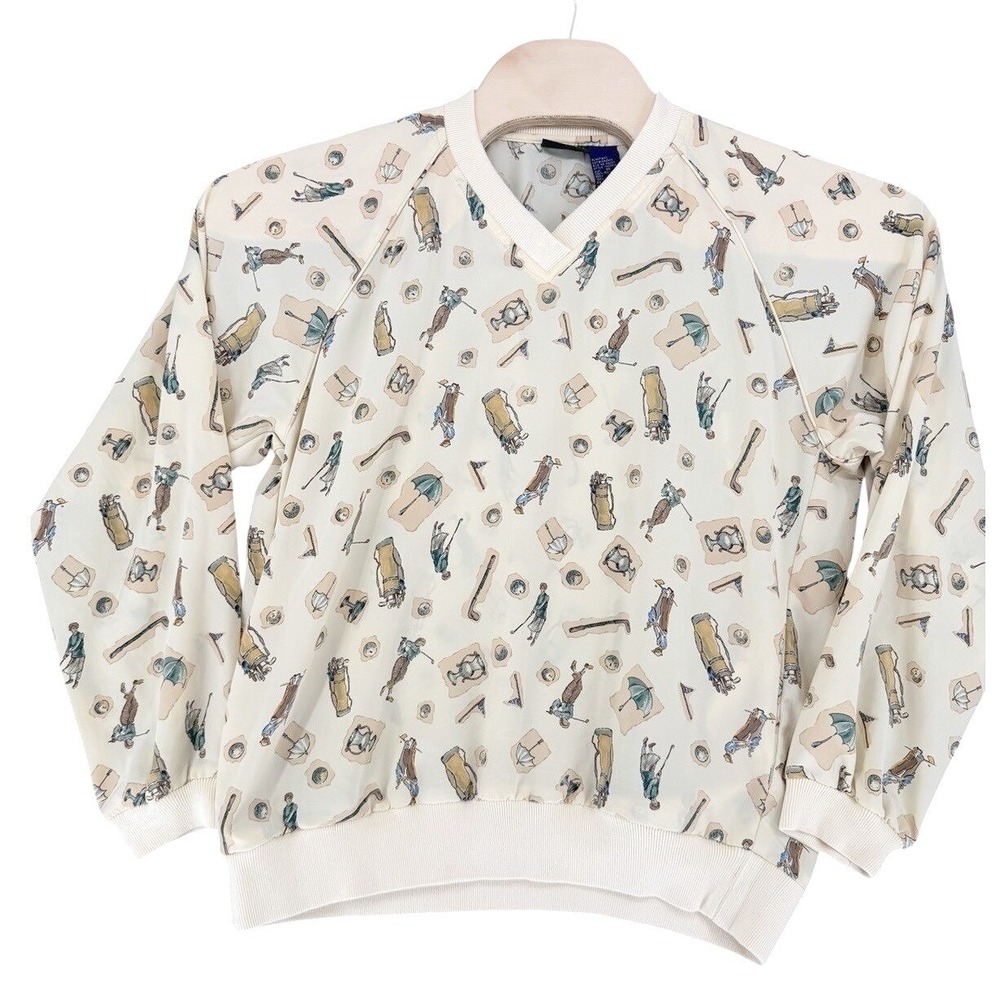 VTG Country Club by Koret Golf Pullover Winddshirt V-Neck Novelty Print Women M
